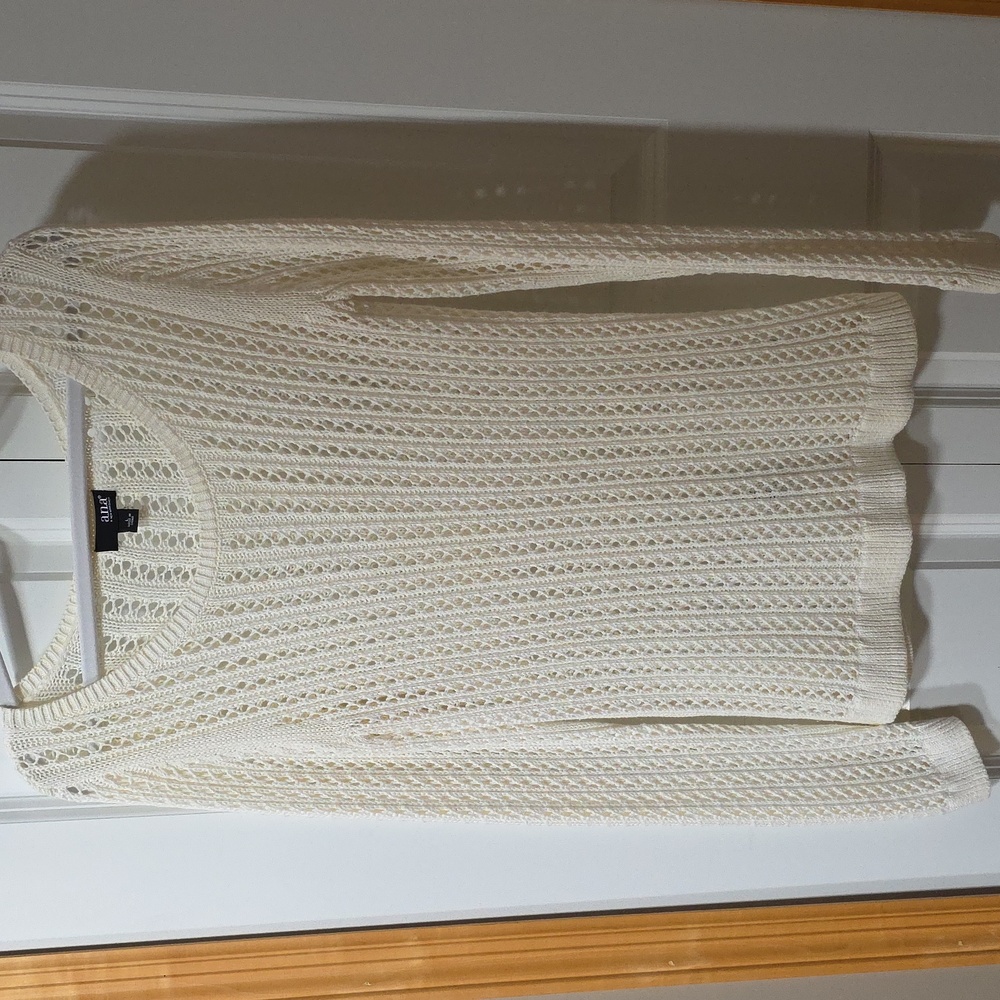 a.n.a White Long-Sleeve Pointelle Open-Stitch Sweater Womens Size L🌺
